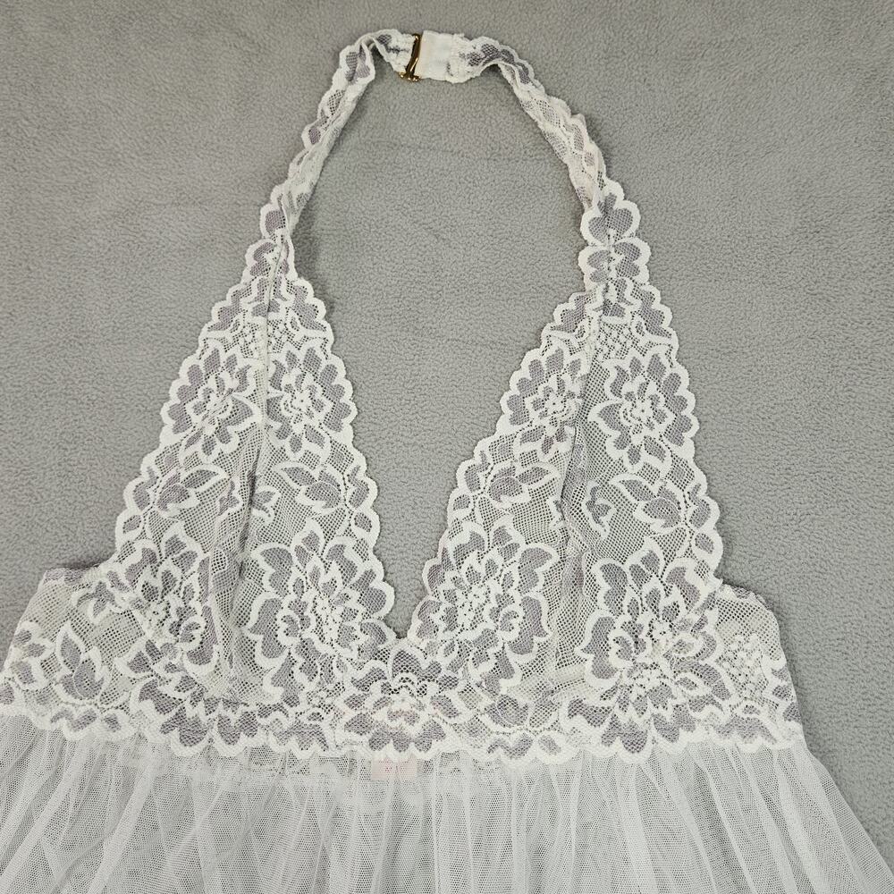 Victorias Secret Chemise Medium White Lace Halter‎ Dress Coquette Bridal Sheer - Picture 2 of 10